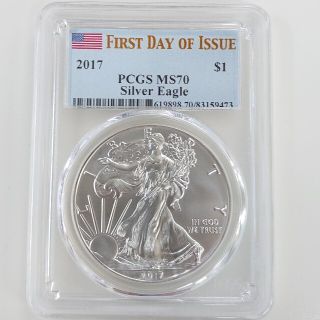 アメリカンイーグル(American Eagle)の【2017 MS70】シルバー イーグル銀貨 PCGS 未使用 純銀(貨幣)