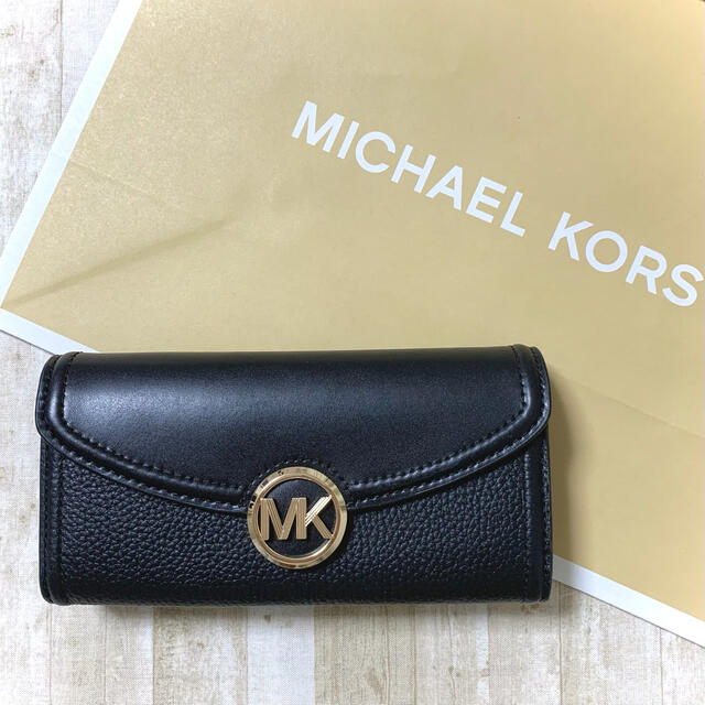 Michael Kors(マイケルコース)の新品未使用 マイケルコース ブラック MK ゴールド ロゴ レザー 長財布 レディースのファッション小物(財布)の商品写真