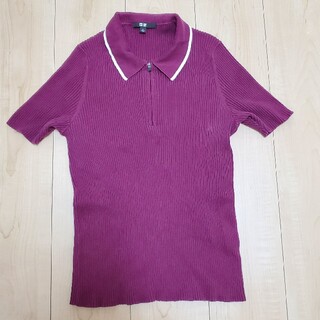 ユニクロ(UNIQLO)のユニクロ ポロシャツ ニット 半袖 リブ パープル 紫 ボルドー(ポロシャツ)