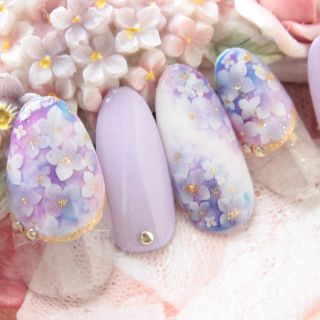 紫陽花♡変形フレンチネイル コスメ/美容のネイル(つけ爪/ネイルチップ)の商品写真