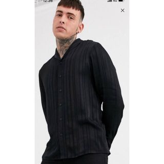 エイソス(asos)のASOS(エイソス)ブラック ストライプ サテントーン レギュラーフィット (シャツ)