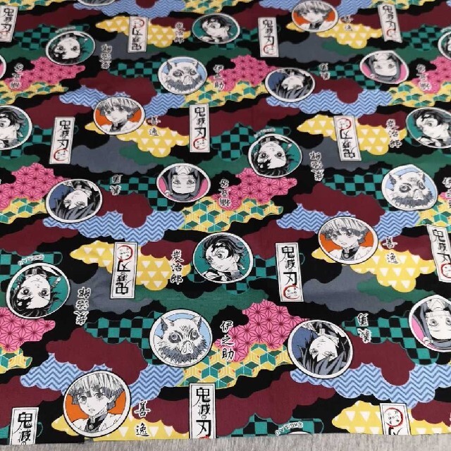BANDAI(バンダイ)の鬼滅の刃 顔　黒 オックス 生地 110×50　日本製　公式　フェイス　ネコポス ハンドメイドの素材/材料(生地/糸)の商品写真