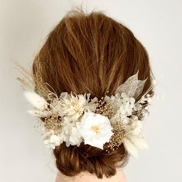 ホワイトゴールド　プリザーブド　ヘッドドレス ドライフラワー 髪飾り　花 | フリマアプリ ラクマ