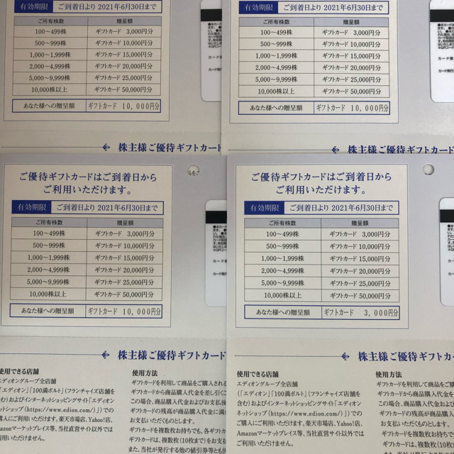 エディオン 株主優待　ギフトカード33000円分優待券/割引券