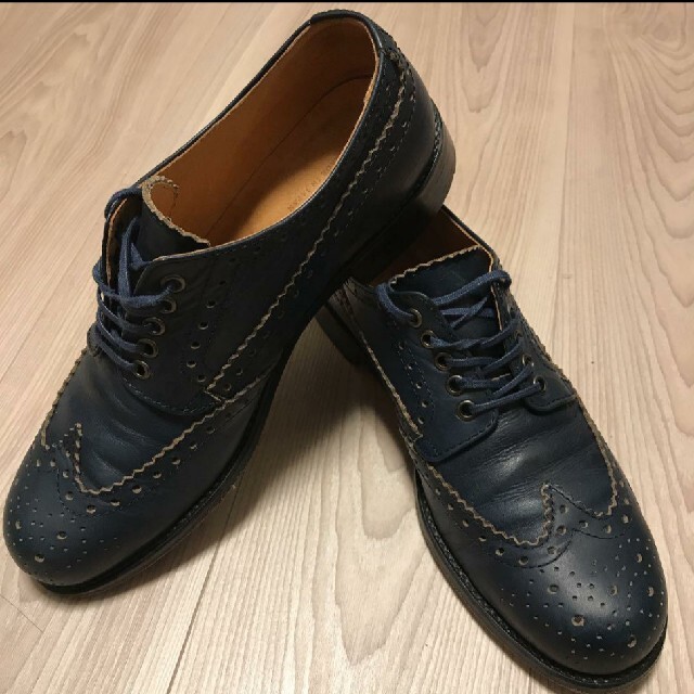 【超美品】PADRONE 革靴 ウイングチップ　ネイビー