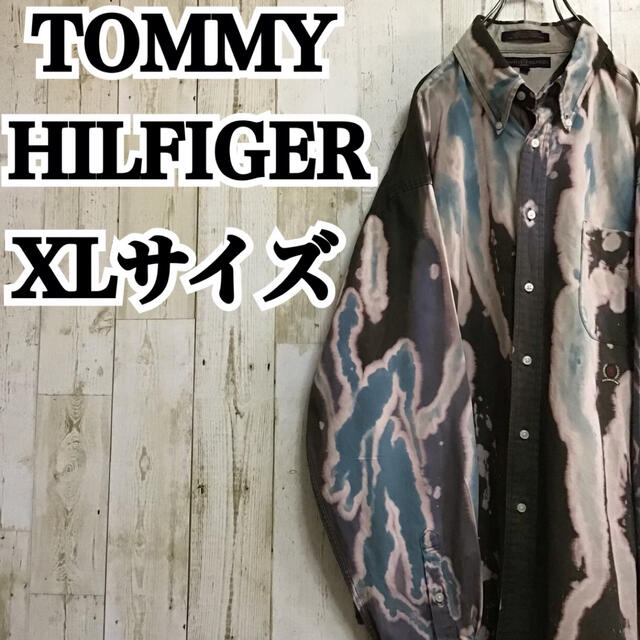 【トミーヒルフィガー】【XL】【ブリーチ加工】【胸元ロゴ刺繍】【シャツ】