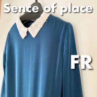 センスオブプレイスバイアーバンリサーチ(SENSE OF PLACE by URBAN RESEARCH)の【美品】Sence of place ワンピース　M ネイビー　花柄　長袖(ロングワンピース/マキシワンピース)