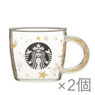 スターバックスコーヒー(Starbucks Coffee)のスターバックス 2020ホリデー ビーズハンドル耐熱グラスマグスター 2個セット(グラス/カップ)