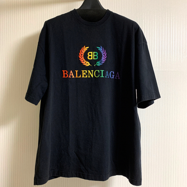 レシート付】バレンシアガ BALENCIAGA レインボー BB Tシャツ 黒 (お