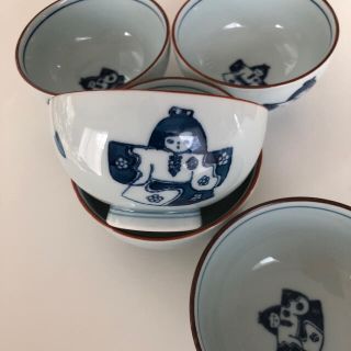 有田焼　赤窯　人形の茶碗5個(食器)
