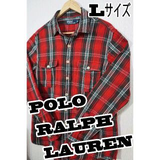 ポロラルフローレン(POLO RALPH LAUREN)のラルフ ローレン チェック 長袖 ネルシャツ 赤　ロゴポイント Lサイズ(Tシャツ/カットソー(七分/長袖))