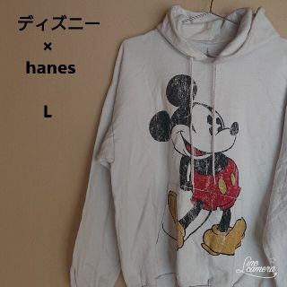 ヘインズ(Hanes)の☆限定値下☆ディズニー☆ミッキー☆パーカー☆ホワイト☆プルオーバー☆ビックロゴ(パーカー)