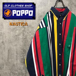 ノーティカ(NAUTICA)のノーティカ☆ワンポイント刺繍ロゴ入りビッグマルチストライプシャツ 90s(シャツ)