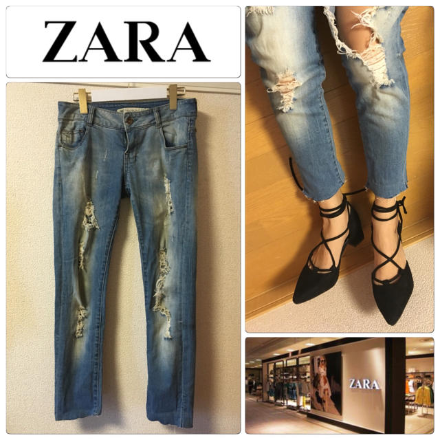 ZARA(ザラ)のザラ 切りっぱなしデニムボーイズダメージ レディースのパンツ(デニム/ジーンズ)の商品写真