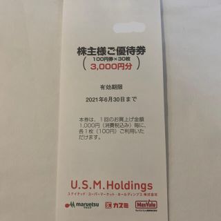 マルエツなどで使える株主優待券　3000円分　U.S.M.Holdings(ショッピング)