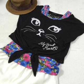 イング(INGNI)の美品 INGNI ネコT×花柄タンク(Tシャツ(半袖/袖なし))