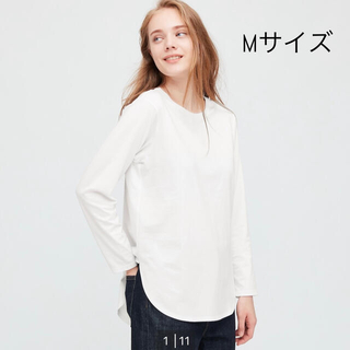 ユニクロ(UNIQLO)のユニクロ　コットンロングシャツテールT Mサイズ(Tシャツ/カットソー(七分/長袖))