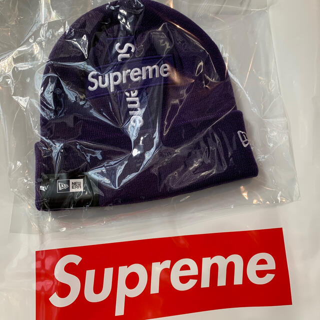 supreme new era cross box logo beanie 紫ニット帽/ビーニー