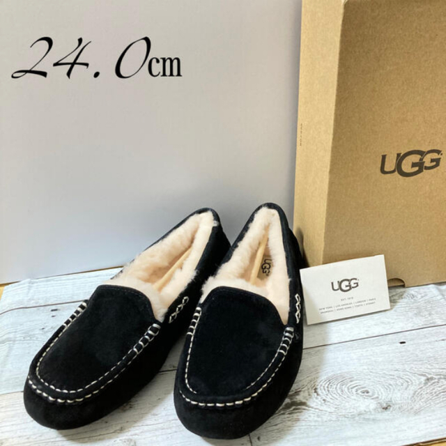 UGG アンスレー アグ ムートン モカシン ブラック US7 24センチ