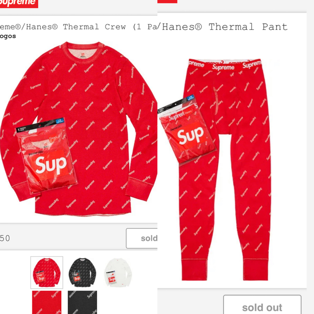 Supreme®/Hanes® Thermal Pant   Crew セット