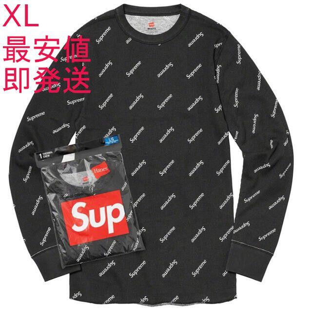 カラーBlackブラック黒最安値 Supreme Hanes Thermal Crew XL