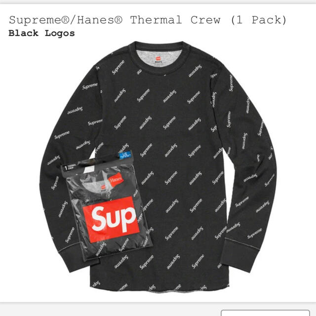 supreme Hanes Thermal Crew 黒S