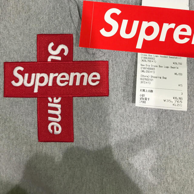 トップスグレー L Supreme CROSS BOX LOGO パーカー シュプリーム