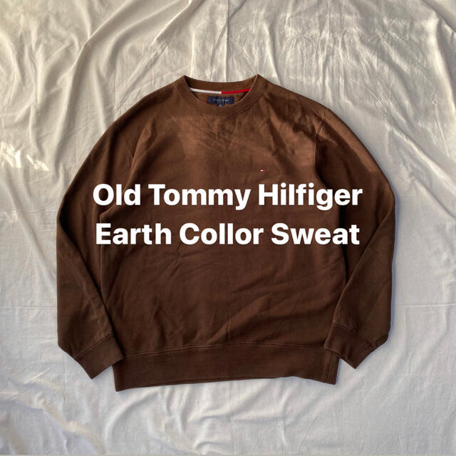 【全商品オープニング価格 特別価格】 HILFIGER TOMMY - 古着 ブラウン トレーナー スウェット ワンポイントロゴ刺繍 トミーヒルフィガー スウェット
