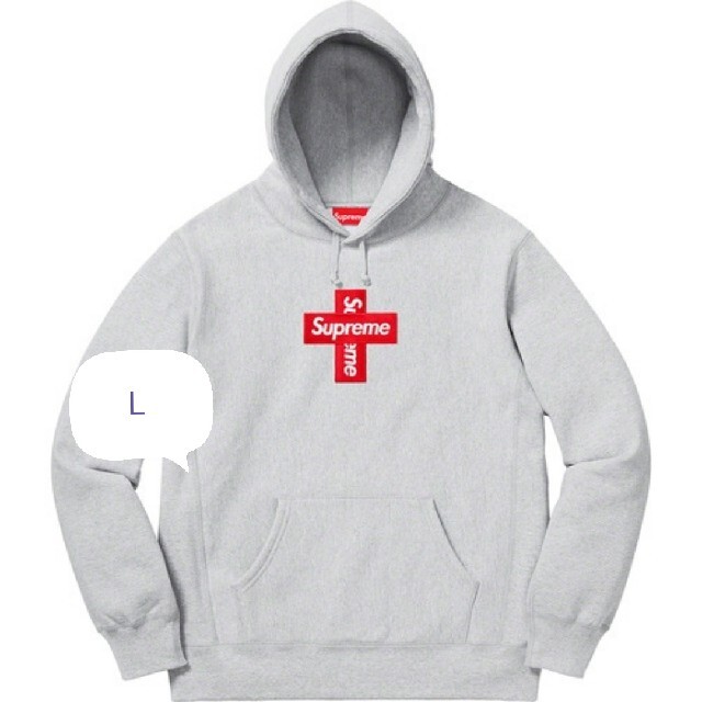 【L】cross box logo hoodie　グレー