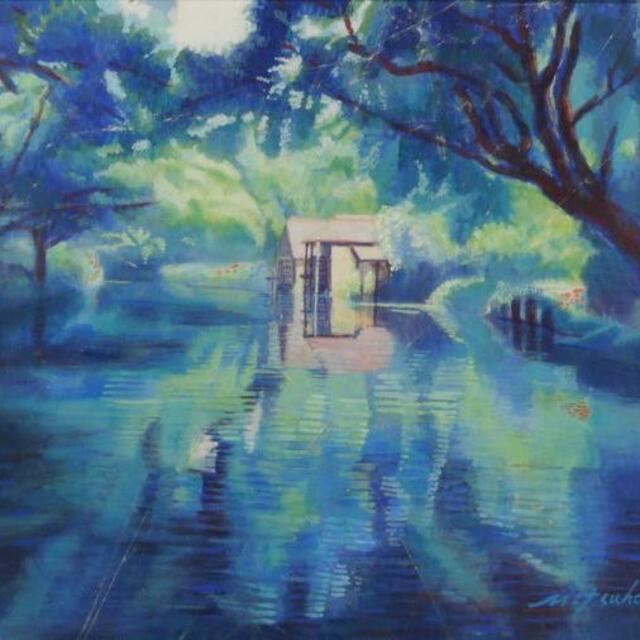 注目の 齋藤光晴 水車小屋のある風景 -絵画/タペストリー