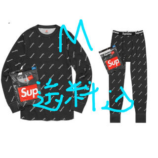 シュプリーム(Supreme)のsupreme Hanes Thermal Pant Crew black M(Tシャツ/カットソー(七分/長袖))