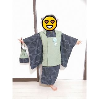 新品☆ 七五三 ３歳 着物セット 〜着物＋被布＋長襦袢＋バッグ～ 男の子用(和服/着物)