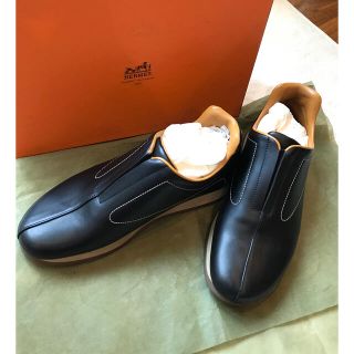 エルメス(Hermes)のエルメス　レザー　黒スリッポン(ローファー/革靴)