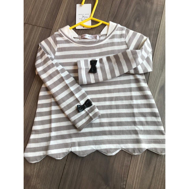 リボン付きペプラムボーダーＴシャツ90 キッズ/ベビー/マタニティのキッズ服女の子用(90cm~)(Tシャツ/カットソー)の商品写真