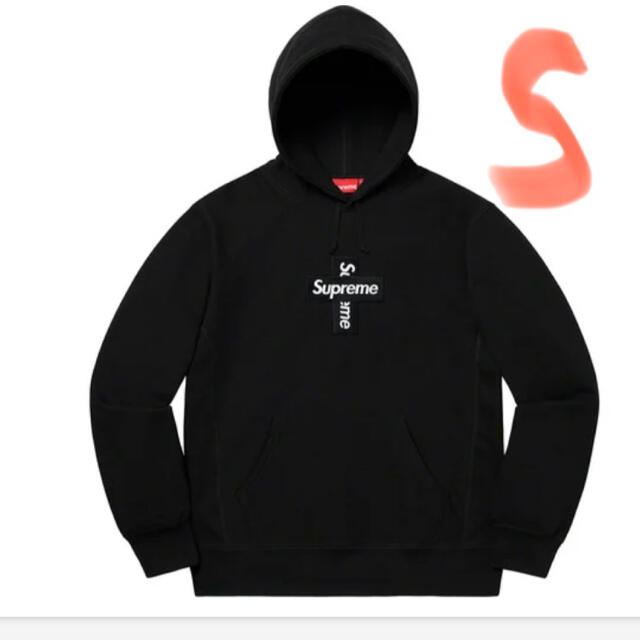 黒S supreme cross box logo パーカー シュプリーム