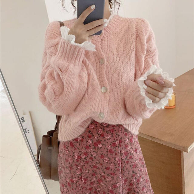 pink cable knit cardigan bibiy