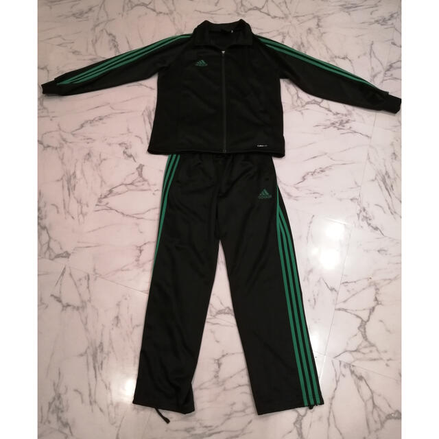 ギフト 美品 adidas ジャージ 上下セット 黒/ 緑 CLIMALITE グリーン
