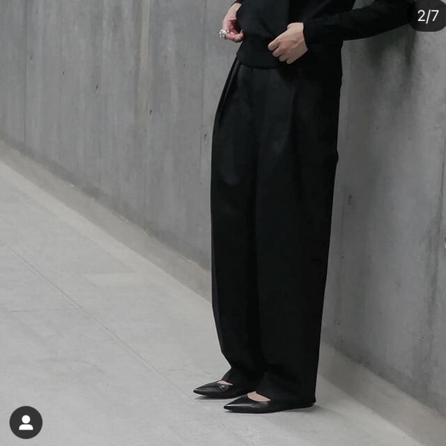 新品】lohen ハイウェスト ワイドパンツ 36ブラック-