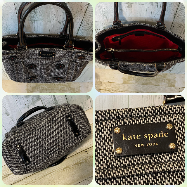 kate spade new york(ケイトスペードニューヨーク)の極美品 ケイトスペード kate spade ツィード ボタン ハンド バッグ レディースのバッグ(ハンドバッグ)の商品写真