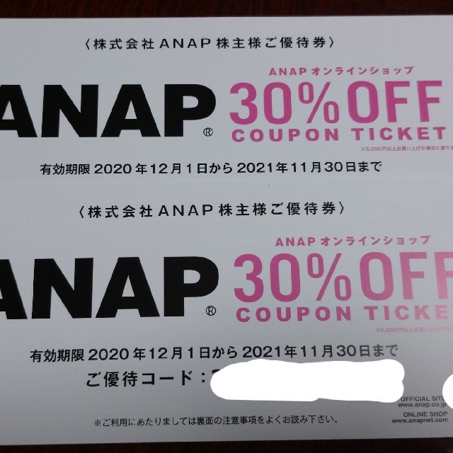 ANAP(アナップ)のアナップ株主優待 チケットの優待券/割引券(ショッピング)の商品写真