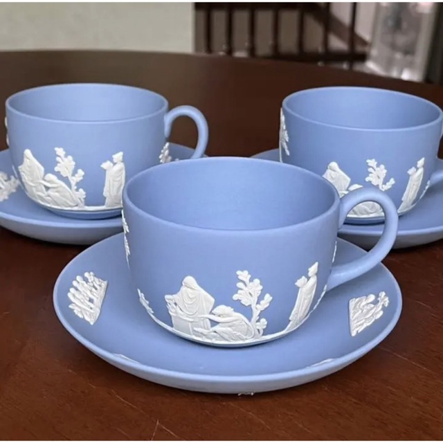 WEDGWOOD - 【美品】ウェッジウッド☆ジャスパー☆ペールブルーC/S 3客