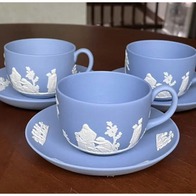 WEDGWOOD - 【美品】ウェッジウッド☆ジャスパー☆ペールブルーC/S 3客