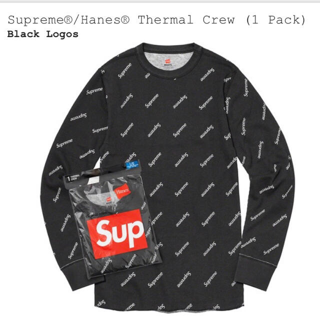 Supreme(シュプリーム)の【XL】Supreme®︎/Hanes®︎ Thermal Crew Black メンズのトップス(Tシャツ/カットソー(七分/長袖))の商品写真