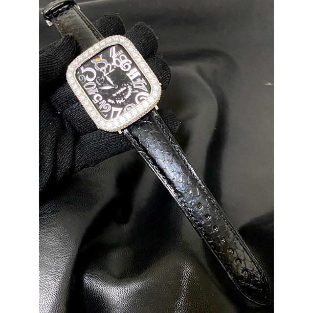 アップルウォッチ用カスタムカバーベルトセット　パイソンブラック メンズの時計(腕時計(デジタル))の商品写真