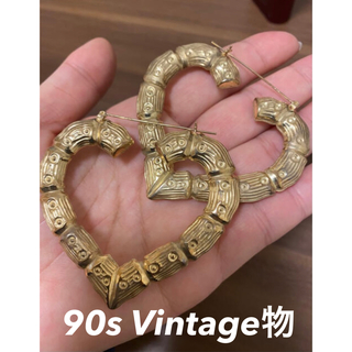 【vintage】90s 10k ハートバンブーピアス 90年代(ピアス)