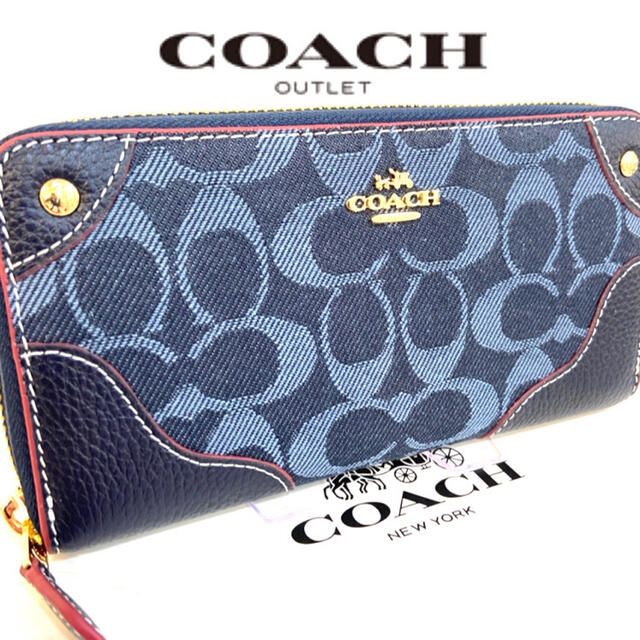 COACH(コーチ)のプレゼントにも❤️新品コーチ デニム×レザー ラウンドファスナー長財布 レディースのファッション小物(財布)の商品写真