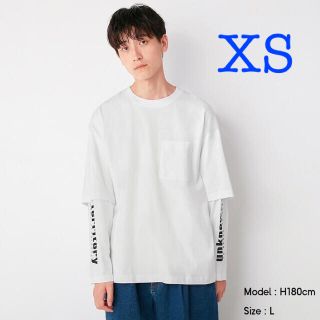 ジーユー(GU)のGU/ジーユー メンズ フェイクレイヤードT 長袖 ホワイト 白 XS(Tシャツ/カットソー(七分/長袖))