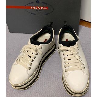 プラダ(PRADA)のUSED☆プラダ☆本革厚底スニーカー☆ホワイト38(スニーカー)