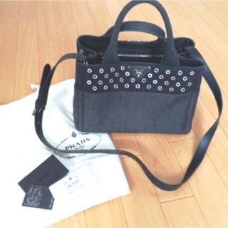 美品　PRADA　カナパ　デニムパッチ　バッグ