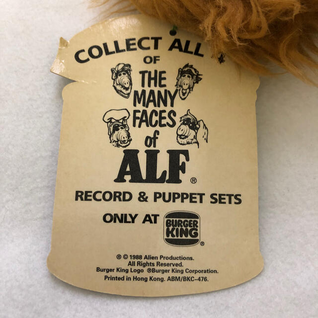 アルフ　ALF  パペット　レトロ　タグ付き　レア エンタメ/ホビーのおもちゃ/ぬいぐるみ(キャラクターグッズ)の商品写真